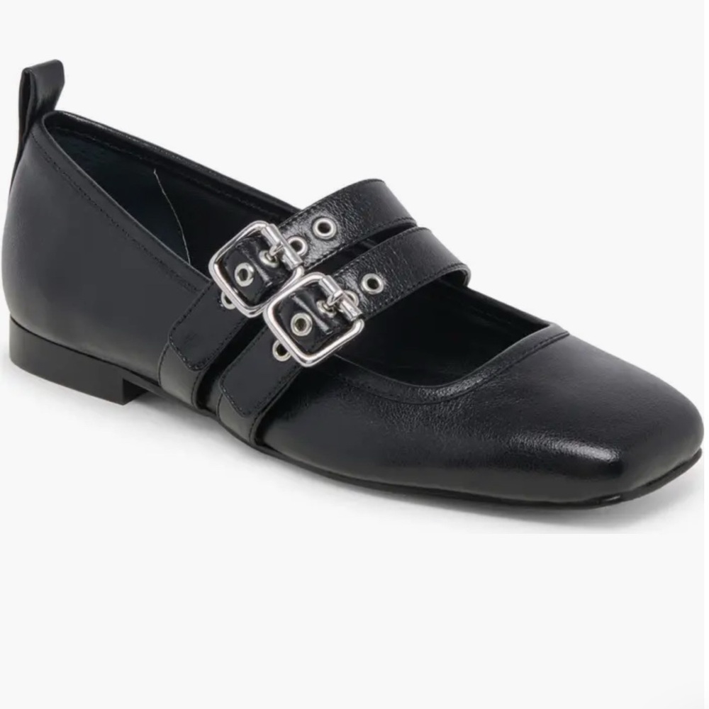 Black Leather Mary Jane Flats